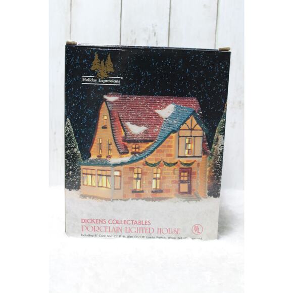 Holiday Expressions Dickens Porcelain Lighted House Stone Cottage Home - Picture 1 of 5